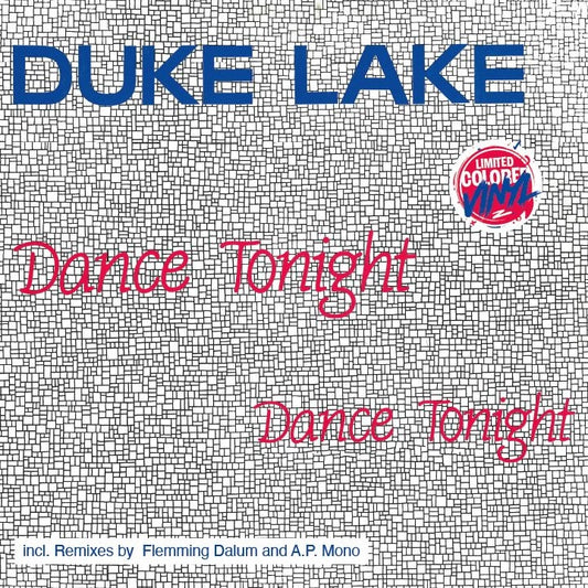 Portada del vinilo Duke Lake – Dance Tonight editado por ZYX Music, con diseño minimalista de fondo cuadriculado y tipografía en rojo elegante sobre blanco.