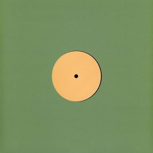 Contraportada del vinilo ex_libris – 001, arte simple con etiqueta central beige y fondo verde uniforme