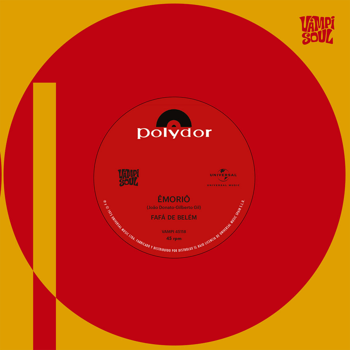 Portada del vinilo Fafá De Belém – Êmoriô / Naturalmente, reedición 7" de Vampi Soul con diseño rojo y amarillo minimalista.