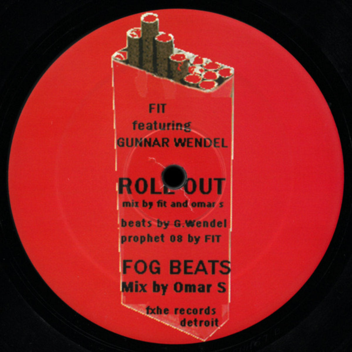 Lado B del vinilo FIT Feat. Gunnar Wendel – Enter The Fog, etiqueta roja con Roll Out, Fog Beats y créditos de Omar S.