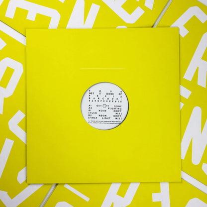 Contraportada del vinilo Fouk – Get It Done EP mostrando funda amarilla lisa con ventana central y diseño minimal de Freerange Records.