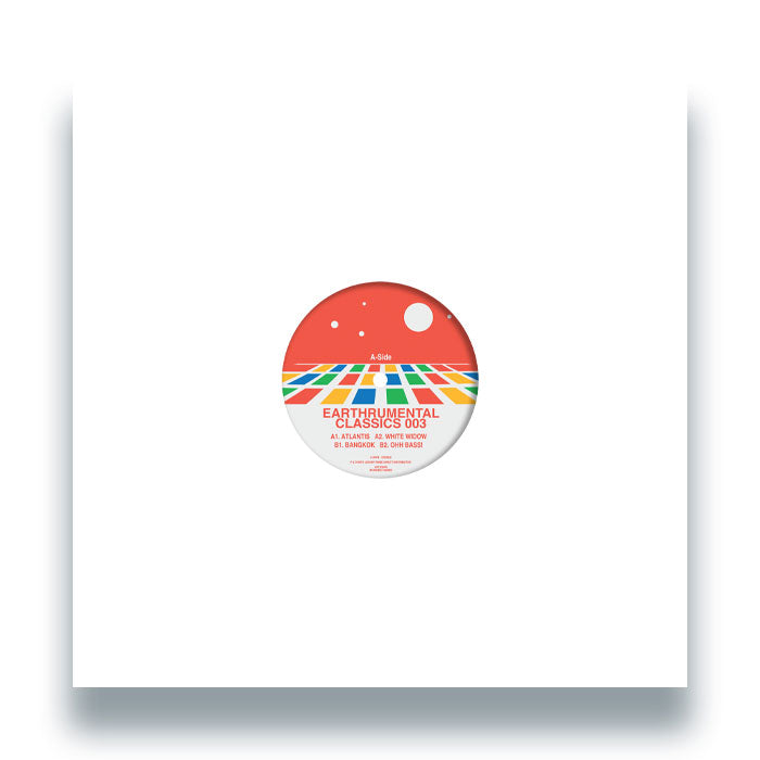 Portada blanca del vinilo Franck Roger – Earthrumental Classics 003 con etiqueta roja y retícula multicolor.