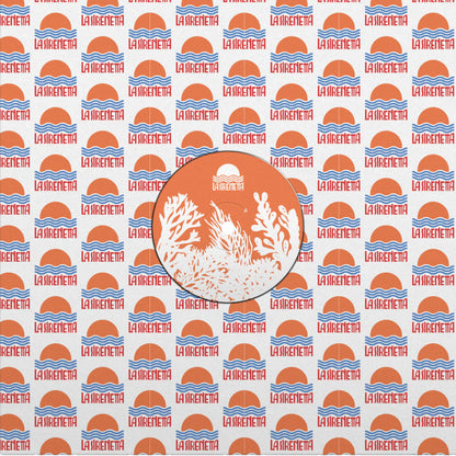 Portada del vinilo 12" F.lli Paradiso / Lance & Disco Strummer – Chiacchiere di Lavoro / Taxi Safari con funda La Sirenetta de patrón repetido naranja y azul estilo retro.