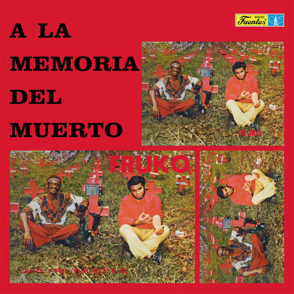 Portada del vinilo Fruko – A La Memoria Del Muerto LP reedición Vampi Soul con collage rojo y fotos del grupo.
