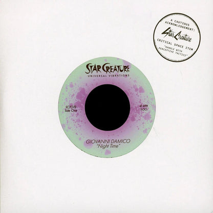 Portada del vinilo 7" Giovanni Damico – Night Time en funda blanca Star Creature con sticker y etiqueta central SC1078.