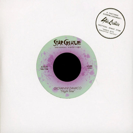 Portada del vinilo 7" Giovanni Damico – Night Time en funda blanca Star Creature con sticker y etiqueta central SC1078.