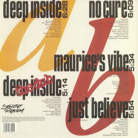 Portada trasera del vinilo Hardrive – Deep Inside, sello Strictly Rhythm, formato 12" EP. Lista de temas y créditos impresos.