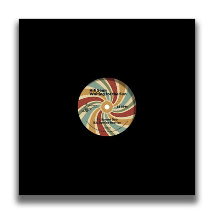 Contraportada del vinilo 12" Hifi Sean – Waiting For The Sun, mostrando el lado B en el centro de una funda negra sobria con el característico diseño colorido de Plastique Recordings.