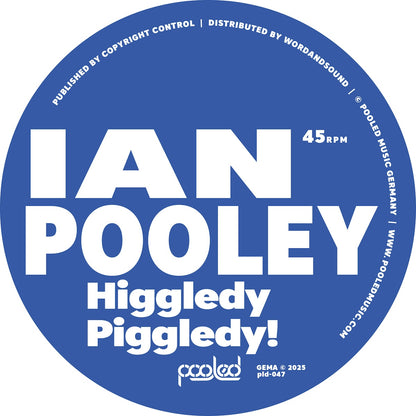 Lado A del vinilo Ian Pooley – Higgledy Piggledy!, etiqueta azul de Pooledmusic con título destacado, 45 RPM y catálogo pld-047.