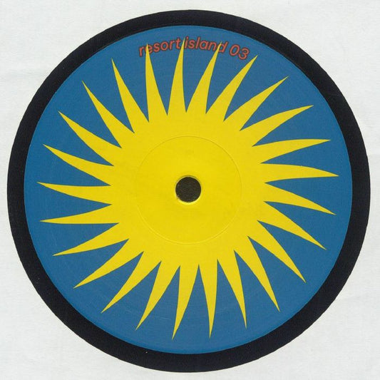 Etiqueta colorida lado B del vinilo Isolée – Chopstick! en 12" por Resort Island, con sol gráfico amarillo sobre fondo azul.