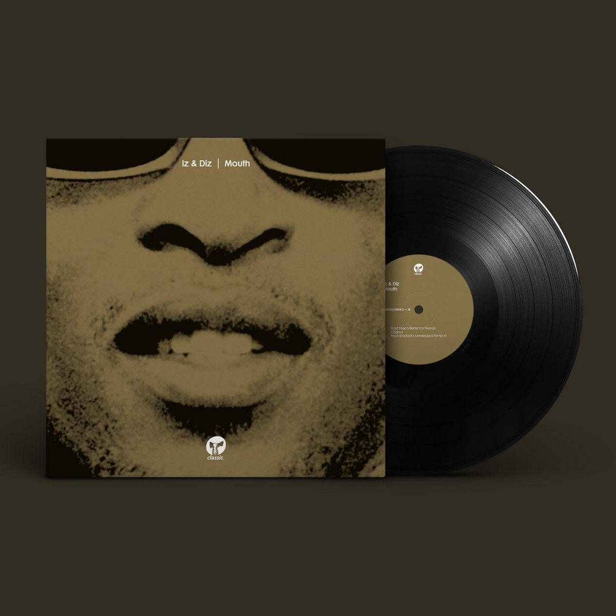 Vista del lado A del vinilo Iz & Diz – Mouth, con funda frontal y disco negro parcialmente expuesto.