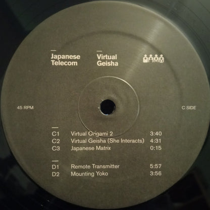Etiqueta C del vinilo Japanese Telecom – Virtual Geisha con listado de pistas C1 a D2 y duraciones claramente visibles.