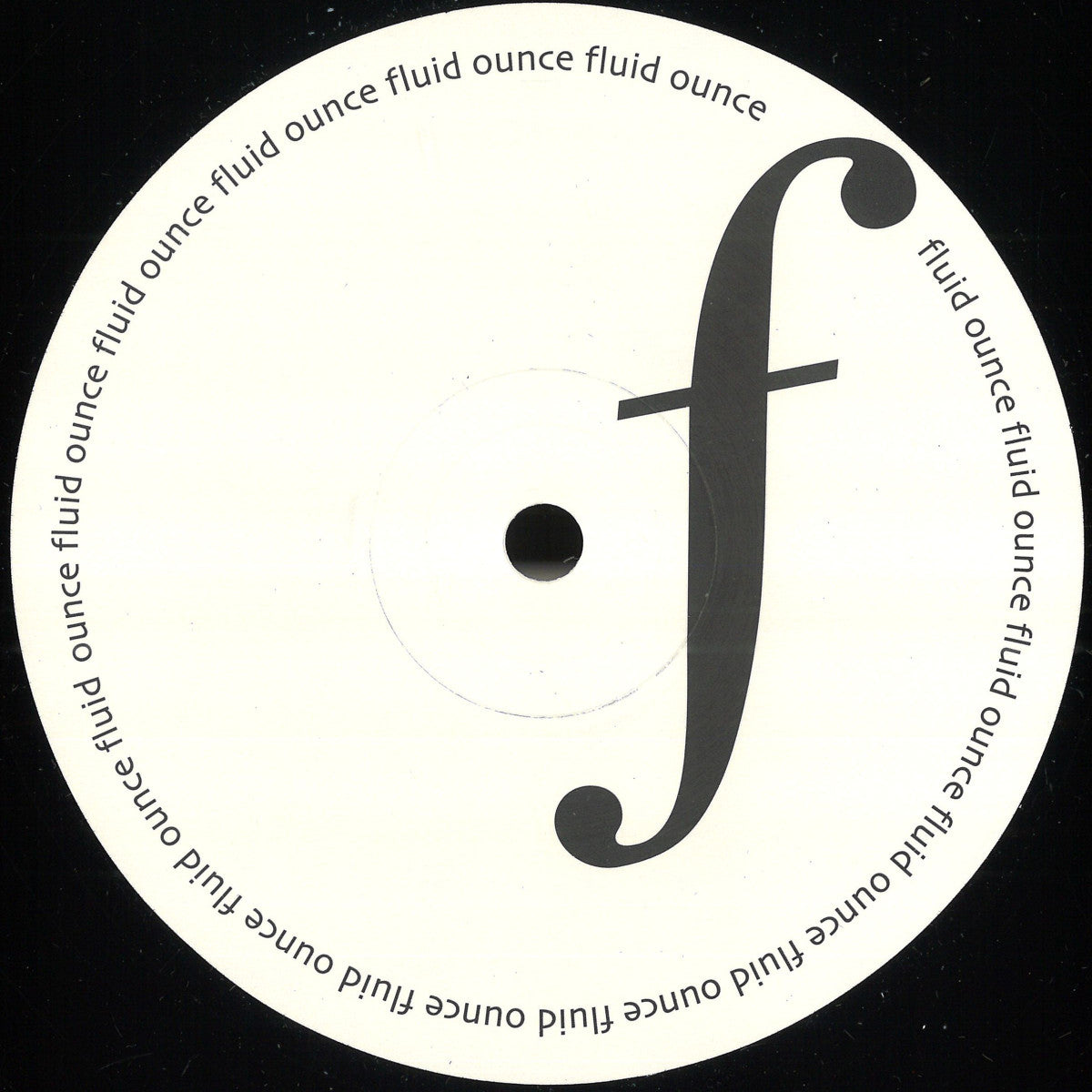 Etiqueta central lado A del vinilo Jimi Tenor – Release Me! en 12" por Fluid Ounce, diseño blanco minimalista con gran logo tipográfico.
