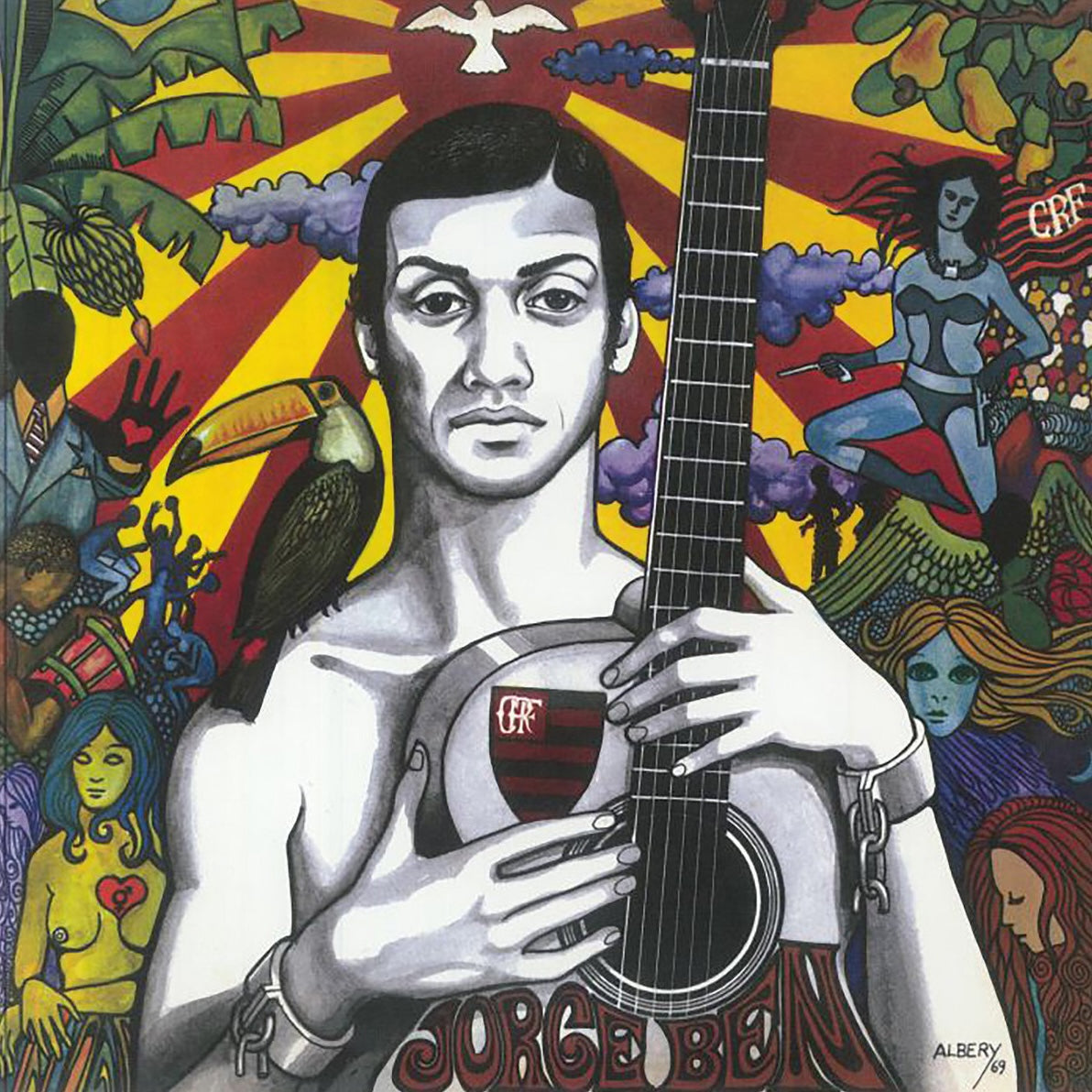 Portada del vinilo Jorge Ben – Jorge Ben en reedición LP de Vampi Soul, con arte psicodélico y guitarra al centro.