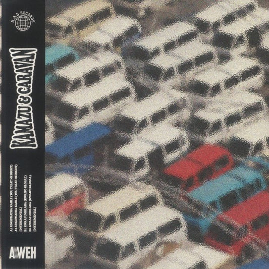 Vinilo Kamazu & Caravan – Ungiphatha Kahle con portada colorida de combis en tránsito urbano, edición M.A.D Records 12".