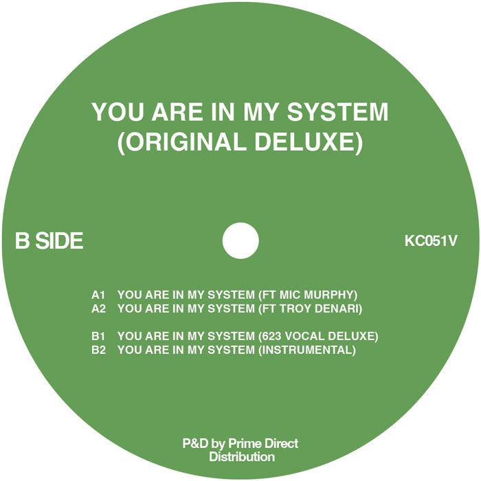 Lado B del vinilo Kerri Chandler – You Are In My System (Original Deluxe), etiqueta verde con tracklist y catálogo KC051V.