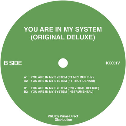 Lado B del vinilo Kerri Chandler – You Are In My System (Original Deluxe), etiqueta verde con tracklist y catálogo KC051V.