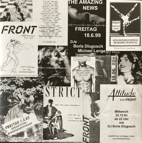 Gatefold interior 2 del vinilo Klaus Stockhausen & Boris Dlugosch – Running Back Mastermix Presents - Front / Part 2 (Classic House), mosaico de carteles Front con DJs y fechas en Hamburgo.