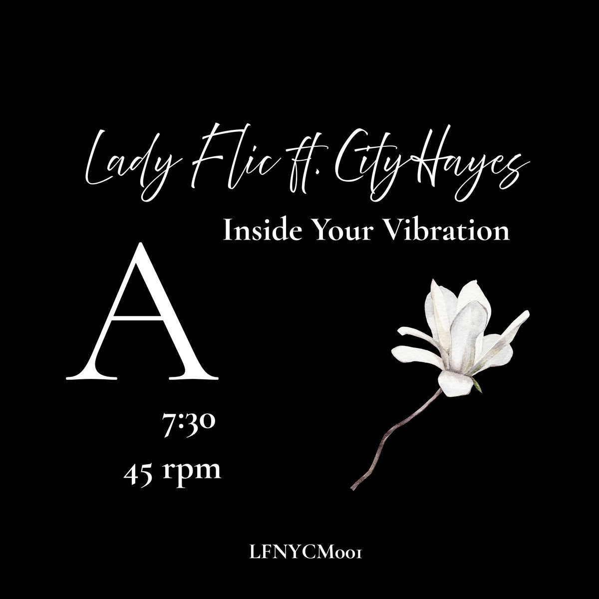 Lado A del vinilo Lady Flic Ft. City Hayes – Inside Your Vibration, con logo Love From NYC Music en rojo y blanco.