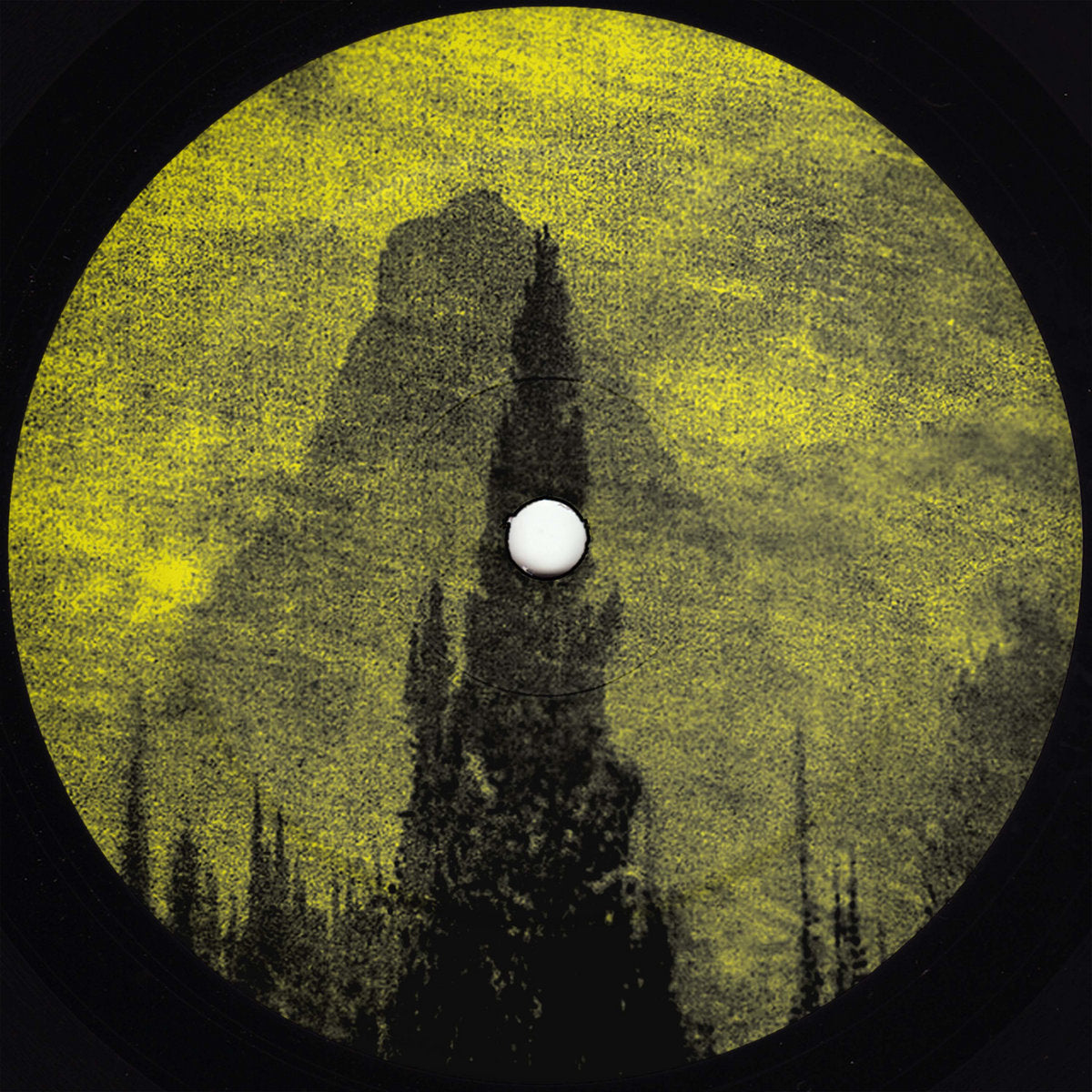 Etiqueta del lado B del vinilo Lake Haze – Geonomic Fusion [12"] con arte visual atmosférico en tonos amarillo y negro, sin texto visible.