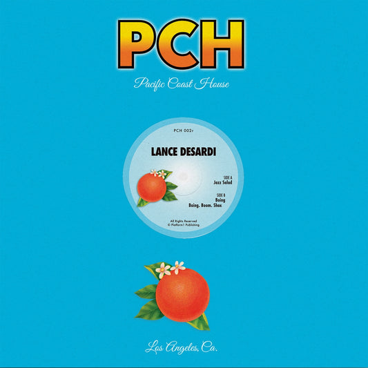 Portada del vinilo Lance DeSardi – Jazz Salad en Pacific Coast House Recordings, con fondo azul y arte cítrico sobre esta reedición 12".
