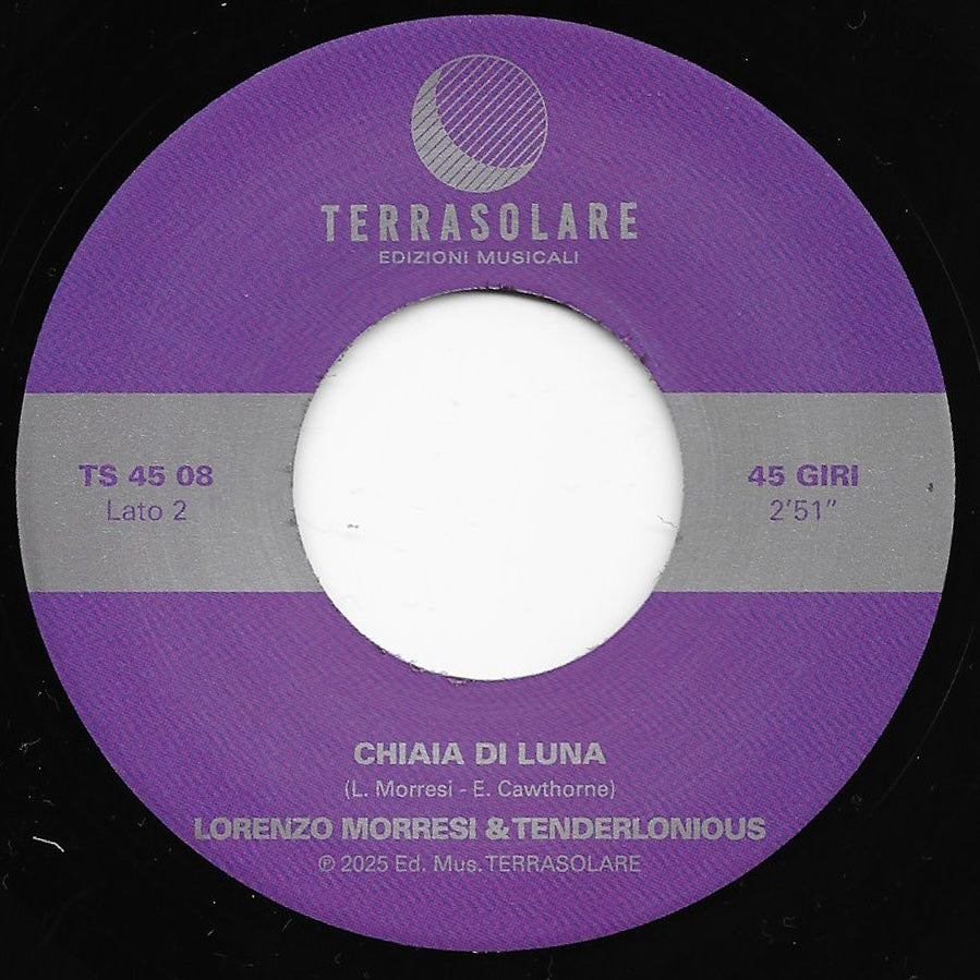 Lado B del vinilo Lorenzo Morresi & Tenderlonious – Scoglio Rosso / Chiaia di Luna, etiqueta central Terrasolare con tema Chiaia di Luna, formato 7", 45 RPM y detalles de catálogo.