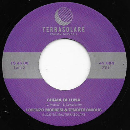 Lado B del vinilo Lorenzo Morresi & Tenderlonious – Scoglio Rosso / Chiaia di Luna, etiqueta central Terrasolare con tema Chiaia di Luna, formato 7", 45 RPM y detalles de catálogo.