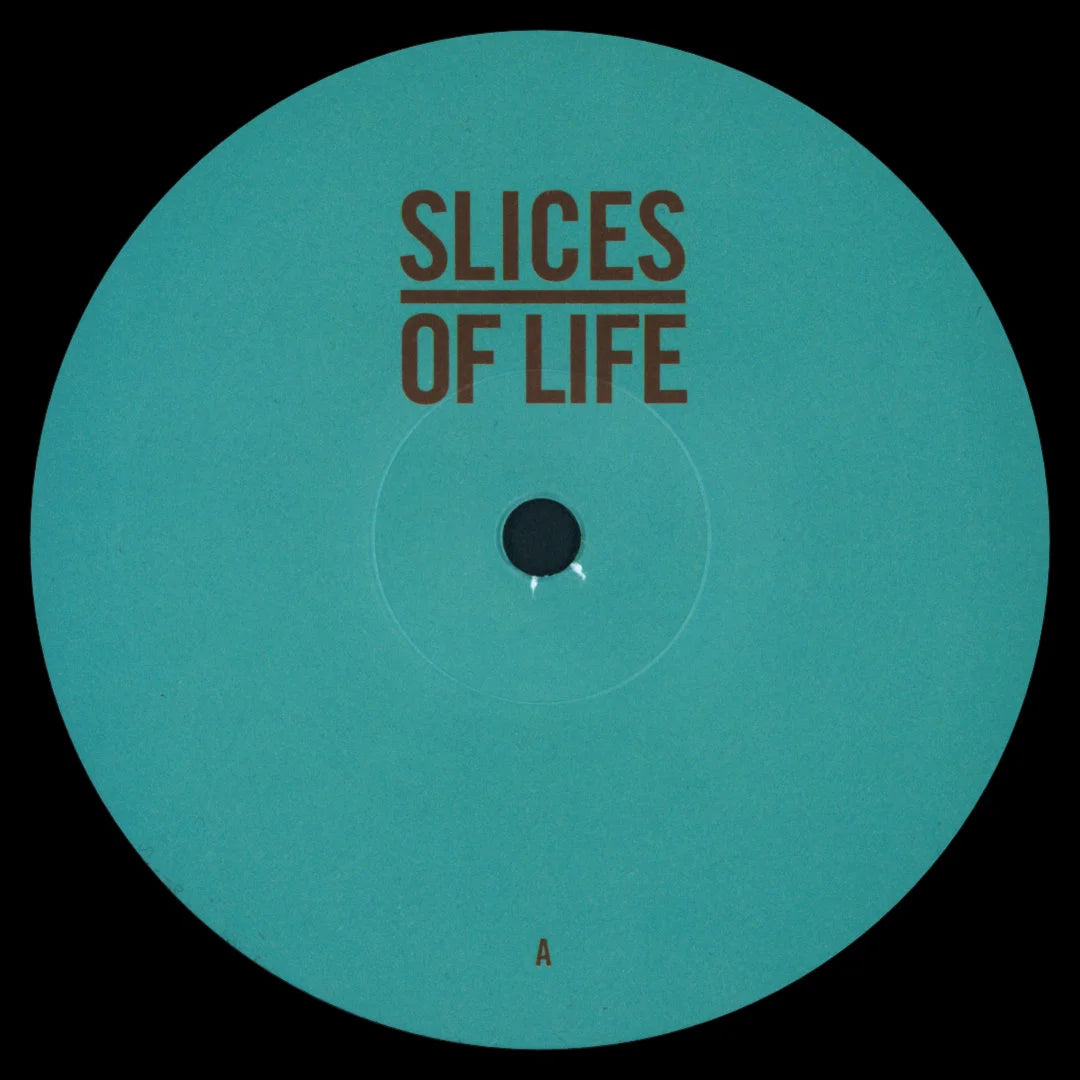 Etiqueta central del vinilo LoSoul – Baby Fate 12" en sello Slices Of Life, lado A con diseño minimalista en turquesa y tipografía marrón destacada.