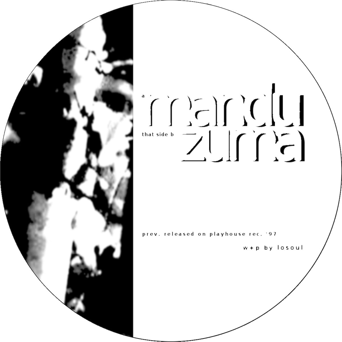 Etiqueta del lado A del vinilo LoSoul – Mandu / Zuma, con diseño blanco y negro, títulos y crédito de LoSoul.