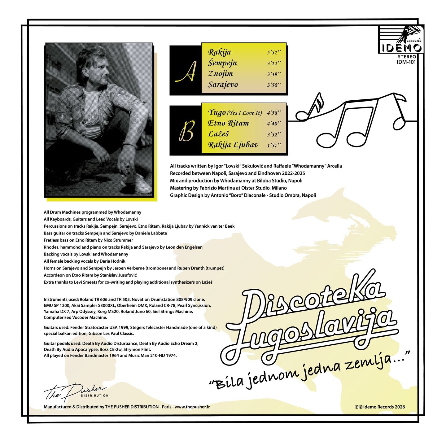 Contraportada del vinilo Lovski – Discoteka Jugoslavija LP Idemo Records con tracklist, créditos y foto del artista.