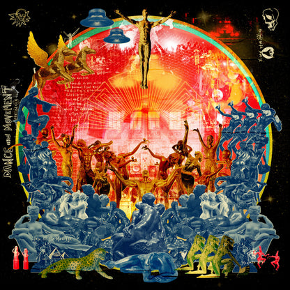 Portada del vinilo Luke Una – É Soul Cultura Volume 3: collage de figuras azules y doradas sobre un arco rojo.