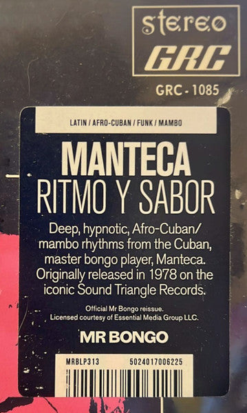 Detalle de portada del vinilo Manteca – Ritmo Y Sabor, con sticker de reedición Mr Bongo y catálogo MRBLP313.