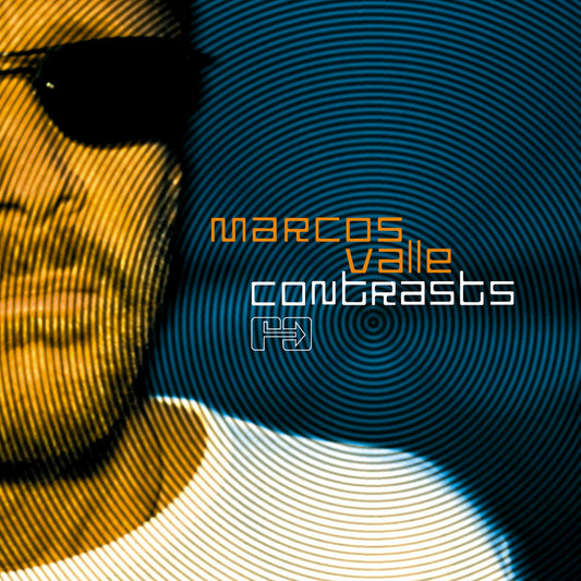 Portada del vinilo Marcos Valle – Contrasts en edición 12" LP por Far Out Recordings, diseño psicodélico en azul y naranja.
