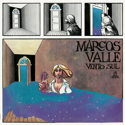 Portada del vinilo Marcos Valle – Vento Sul con ilustración de figura, guitarra y paisaje azul de estrellas.