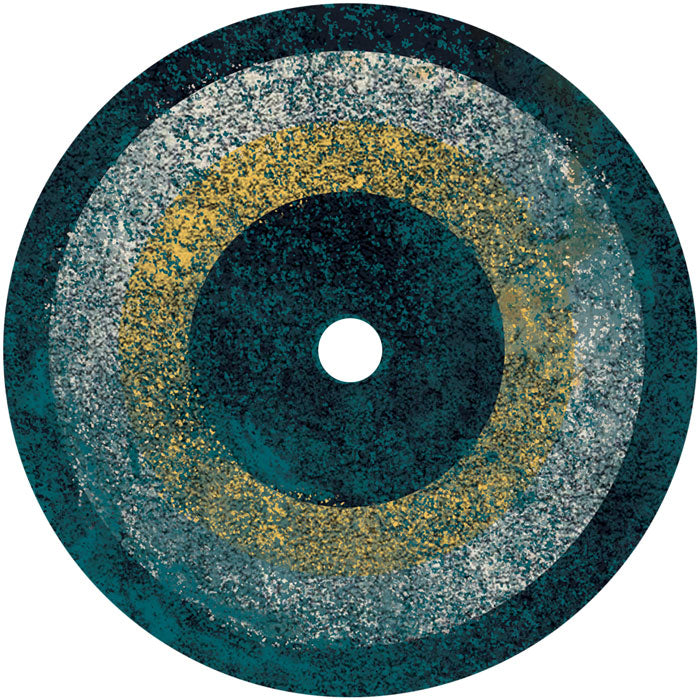 Lado B del vinilo con diseño gráfico abstracto y textura en tonos verdes. Texto impreso: sin texto visible.