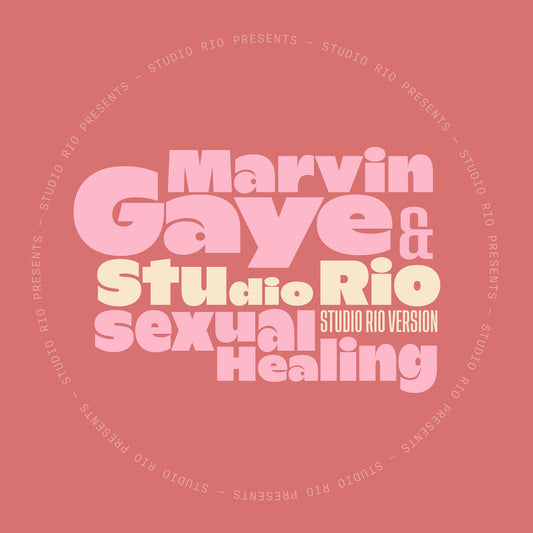 Portada del vinilo Marvin Gaye & Studio Rio – Sexual Healing (Studio Rio Version), con letras rosas sobre fondo coral.