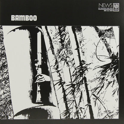 Portada del vinilo Minoru Muraoka – Bamboo, con diseño en blanco y negro de un músico entre bambúes.