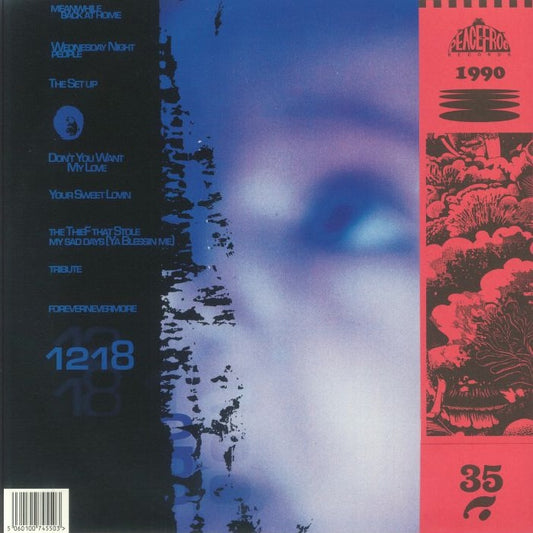 Contraportada del vinilo Moodymann – Forevernevermore mostrando listado completo de pistas, diseño en tonos azules y franja roja de Peacefrog Records.