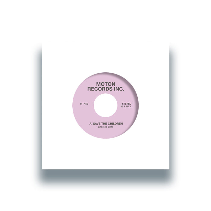 Portada del vinilo 7" Moton Records Inc. – Ghosted Edits Vol. 2, funda blanca con sombra y etiqueta rosa del sello Moton Records Inc. centrada.