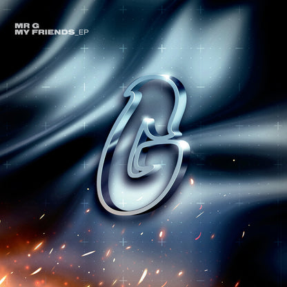 Portada del vinilo Mr. G – My Friends EP en 12" por Phoenix G., diseño futurista con logo plateado brillante sobre fondo oscuro.