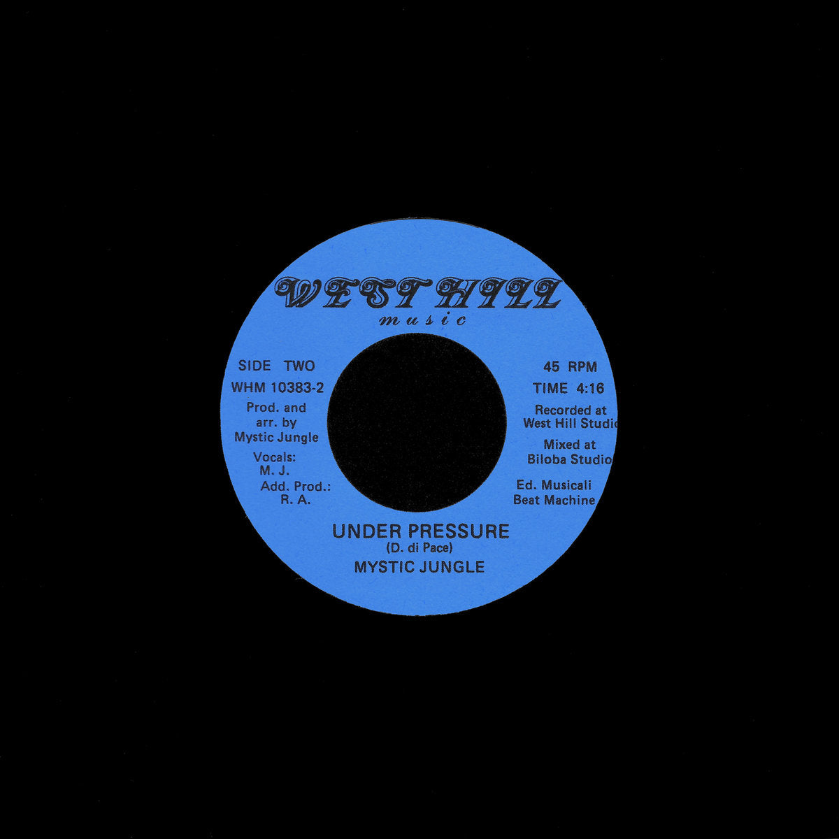 Contraportada del vinilo 7 pulgadas Mystic Jungle – Chasing Light / Under Pressure, mostrando el lado B con el tema “Under Pressure”.