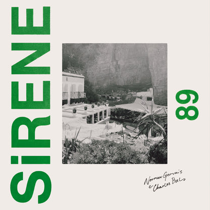 Portada del vinilo Norman Gervais & Charles Bals – SiRENE 89, con tipografía verde y foto de un resort en blanco y negro.