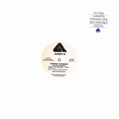 Portada del vinilo 12 pulgadas promo de Norman Connors – Take It To The Limit con etiqueta blanca Arista, lado A destacado.