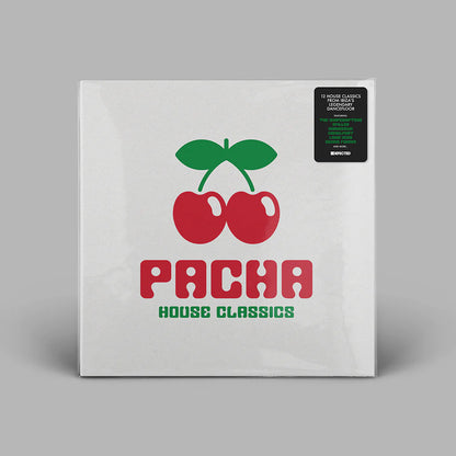 Vinilo Varios Artistas – Pacha House Classics sellado, con arte frontal y sticker negro con créditos destacados.