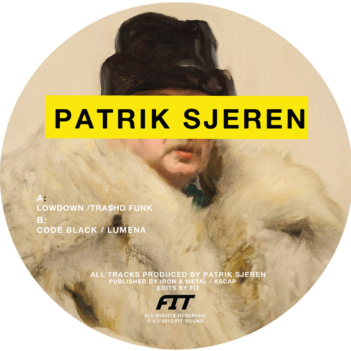 Contraportada de vinilo Patrik Sjeren – EP 12" en Fit Sound, arte pictórico con tracklist y créditos visibles.