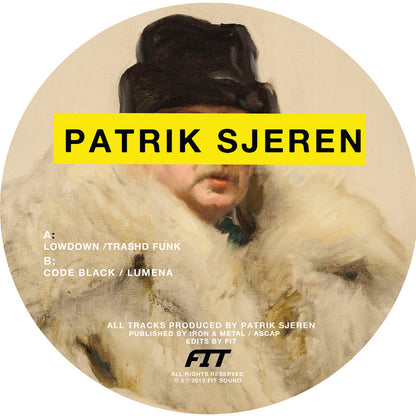 Contraportada de vinilo Patrik Sjeren – EP 12" en Fit Sound, arte pictórico con tracklist y créditos visibles.