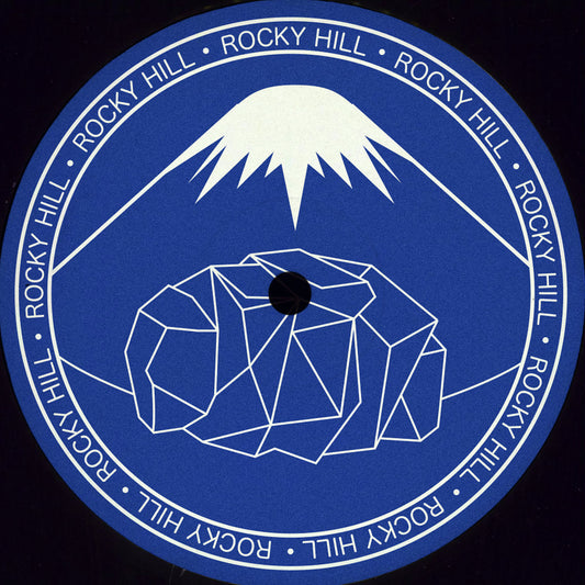 Lado B del vinilo Paul West – Blue Sun 12" EP Rocky Hill, label azul con arte geométrico Rocky Hill y montaña.