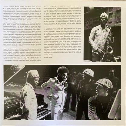 Segundo insert interior del vinilo Pharoah Sanders – Live In Paris (1975) (Lost ORTF Recordings), con texto y fotos.