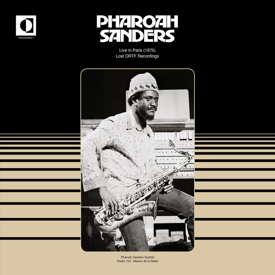 Portada del vinilo Pharoah Sanders – Live In Paris (1975) (Lost ORTF Recordings), con retrato del saxofonista.