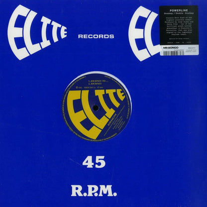 Portada del vinilo Powerline – Journey / Double Journey, con funda azul de Elite Records y sticker de Mr Bongo.